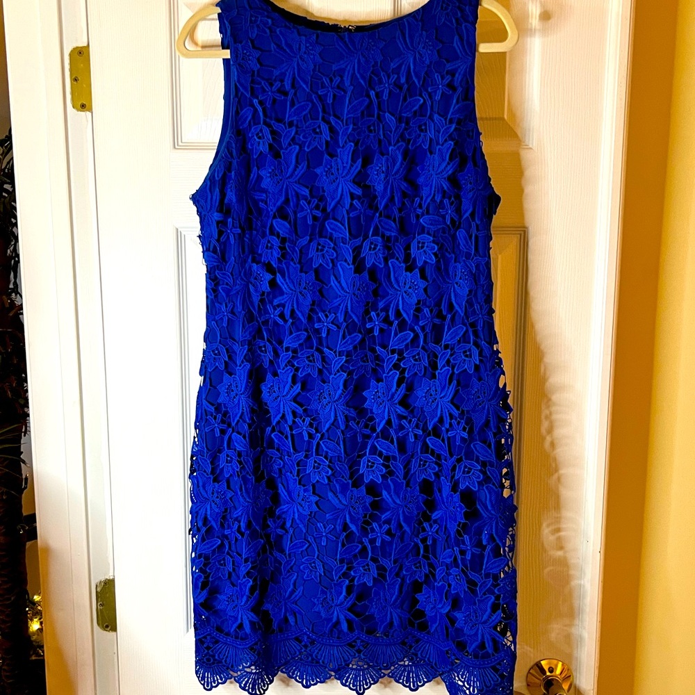 LAUREN Ralph Lauren - Floral Lace Sheath Blue Dress Size 14